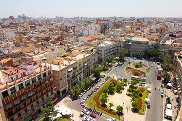 View of old town of Valencia from the tower Miguelete of Valencia Cathedral, Spain