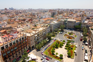 Fototapeta na wymiar View of old town of Valencia from the tower Miguelete of Valencia Cathedral, Spain