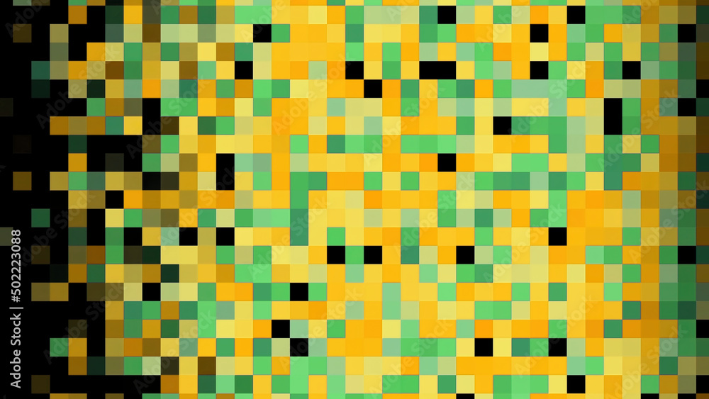 Poster abstract animation of multicolored pixel spot moving horizontally n the black background. animation.