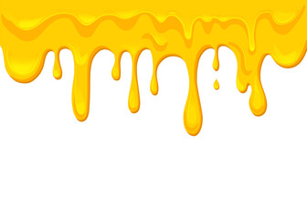 Flowing Melted cheese isolated on white background. Processed cheese wallpaper .Borders of a vector cartoon of hot cheddar, parmesan. 