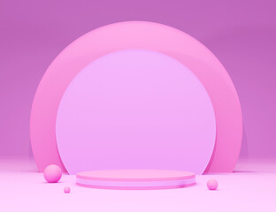Abstract 3d realistic pink cylinder pedestal podium display and pink sphere
