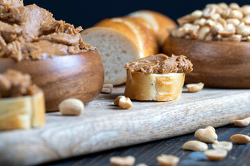 Fototapeta na wymiar nut food on a cutting wooden board in the kitchen