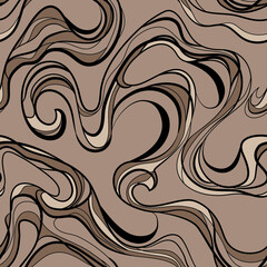Vector dynamic lines seamless pattern on beige background. 