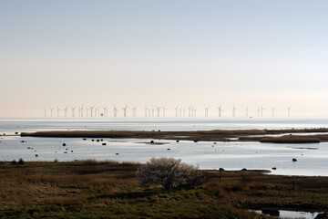 Fototapeta na wymiar Wind turbines park in Oresund outside Malmo, Sweden