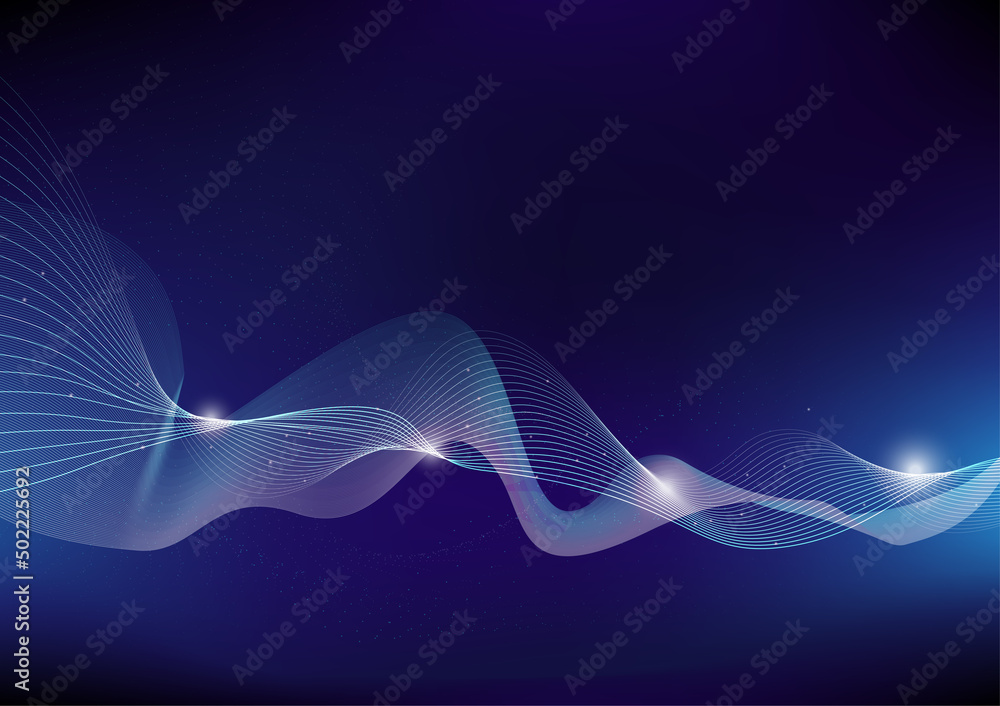 Poster dynamic wave and glowing light particles,futuristic technology, network, innovation, data analysis c