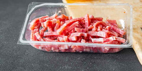 bacon slice pieces pork meat fresh meal food snack on the table copy space food background rustic 