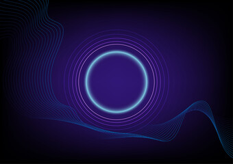Futuristic Dynamic Wave and Neon Circle Cyberpunk Blue and Purple color Modern Abstract Background Layout