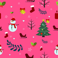 Flat Christmas seamless pattern, Flat vector illustration