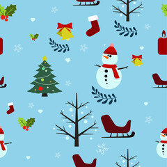 Flat Christmas seamless pattern, Flat vector illustration