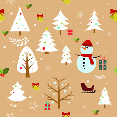Flat Christmas seamless pattern, Flat vector illustration
