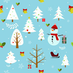 Flat Christmas seamless pattern, Flat vector illustration