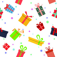 Gift box seamless Pattern Background, Flat Christmas Vector illustration