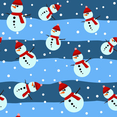 Snowman Seamless Pattern Background, Flat Christmas Vector illustration