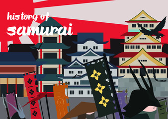 History of samurai , flat vector illustration.