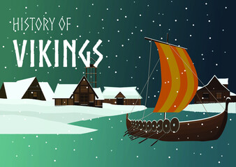 History of vikings , flat vector illustration.