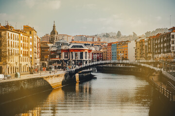 Bilbao old town views on winter sunny day, Spain.