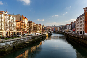 Naklejka na ściany i meble Bilbao old town views on winter sunny day, Spain.