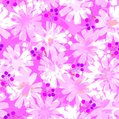 Fototapeta na wymiar Delicate transparent layered pink and white daisy flowers and red berries