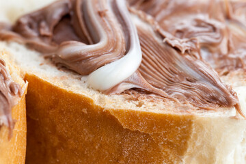chocolate paste on a white wheat baguette