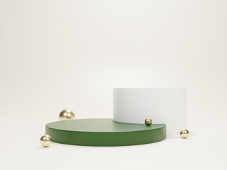 green instead of cylindrical and a golden sphere ball modern 3d render backdrop minimal