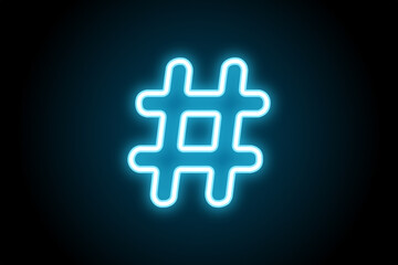 Glowing neon hashtag symbol on a dark background, representing social media, digital trends, and online engagement. A modern and futuristic design for digital marketing and communication.