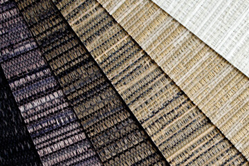 Catalog of different shades of fabric colors. Variety of color of dense fabric. Color palette