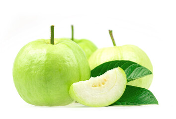 Group of Guava fruit with leaf isolated on white background whit clipping path