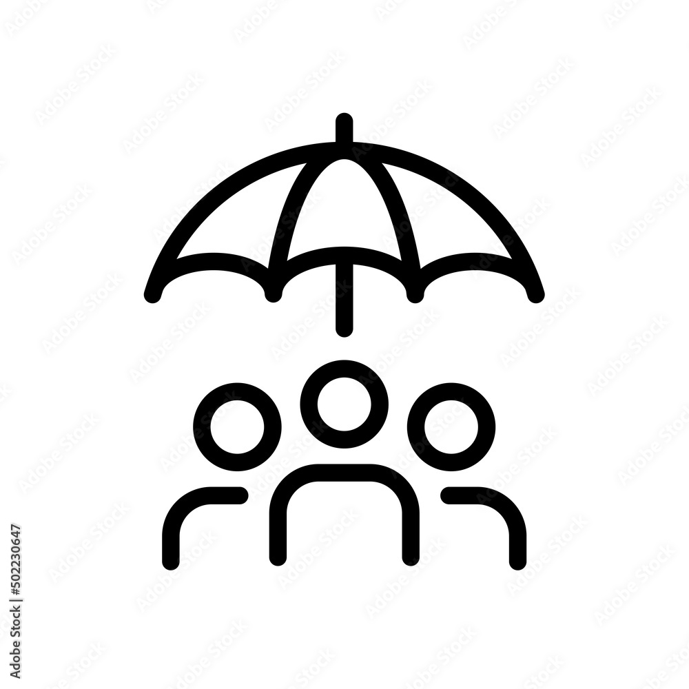 Wall mural Peoples under umbrella. Protection, safety, insurance symbol. Icon vector illustration in outline style