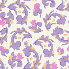 Obraz premium Seamless pattern. Raster illustration. Background with floral ornament for design, printing on paper or fabric. Design for postcard, wrapper, packaging or scrapbooking. Fashion.