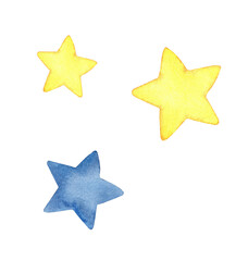 Obraz premium Watercolor cstars. Isolated illustration on white background. Hand drawn painting for kids room.