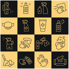 Disinfection and cleaning icons set . Disinfection and cleaning pack symbol vector elements for infographic web