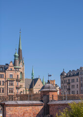 Tower and roofs a sunny spring day in Stockholm