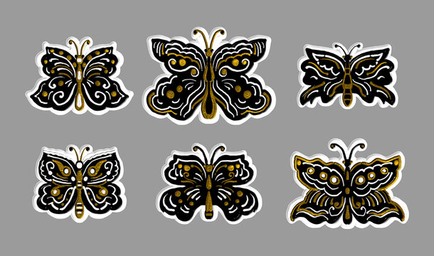 A set of stickers with butterflies