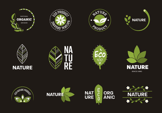 Set of Eco and Natural Logos and Emblems