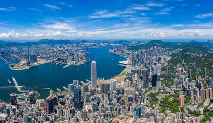 Naklejka premium Top view of Hong Kong city