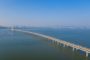 Fototapeta premium Top view of Hong Kong Shenzhen Western Corridor connect Hong Kong and Shenzhen