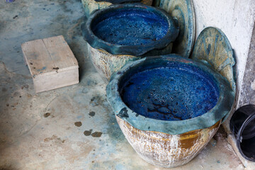  indigo color in clay pot for tie batik dyeing