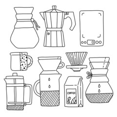 Accessories for coffee lineart and doodle vector