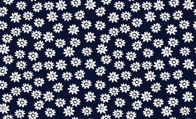 BLUE WHITE FLORAL SEAMLESS PATTERN WITH WHITE DAISY