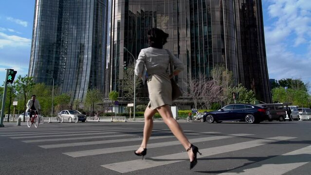 business woman in a hurry to go to work
