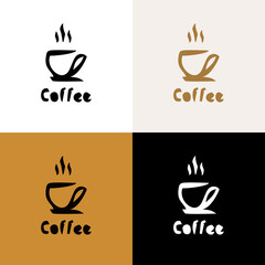 Original hot coffee cup icon. Artistic hand drawn logo design. Vector illustration. - 502241474