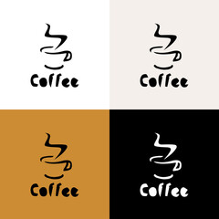 Original hot coffee cup icon. Artistic hand drawn logo design. Vector illustration. - 502241475