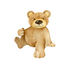 Cute bear watercolor illustration isolated on white background.