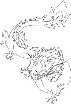 Chinese dragon coloring painting with no dragon scale. Legendary creature Coloring book for kids.
