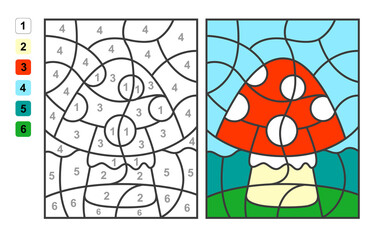 Vector coloring page Color by numbers Easter egg hunt. Puzzle game for children education and activities