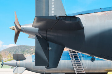 historical exhibit of old yugoslavian submarines outdoor ashore in Tivat, Montenegro. military force equipment © Veronique