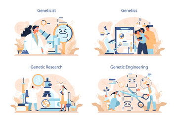 Geneticist concept set. Medicine and science technology. Scientist work