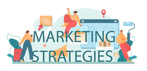 Marketing strategies typographic header. Travel company promotion