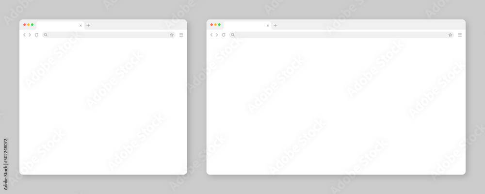 Fototapete Blank web browser window with tab, toolbar and search field. Modern website, internet page in flat style. Browser mockup for computer, tablet and smartphone. Adaptive UI. Vector illustration