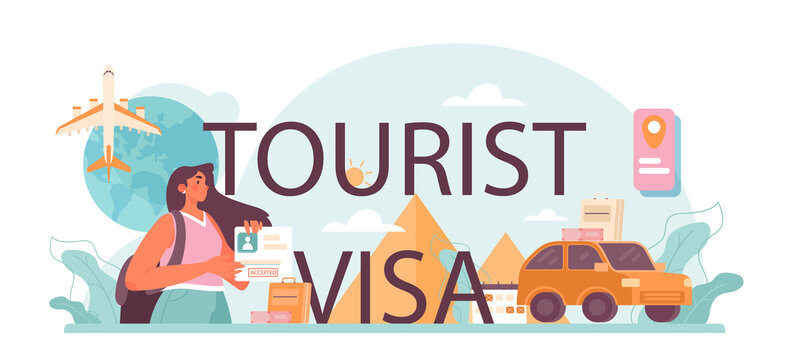 Tourist VISA typographic header. Visa application approving